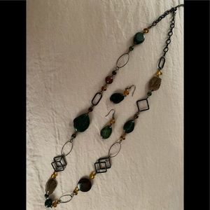 Dark Green stone necklace & earring set
